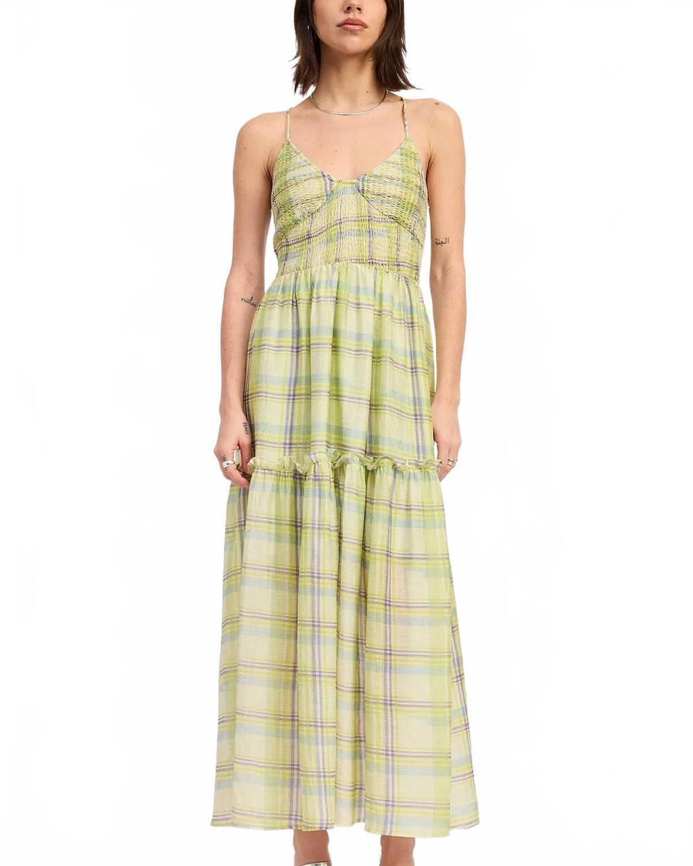 NEW EMORY PARK plaid smocked maxi dress in lime